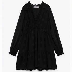 Ruffled v neck long sleeve  dress